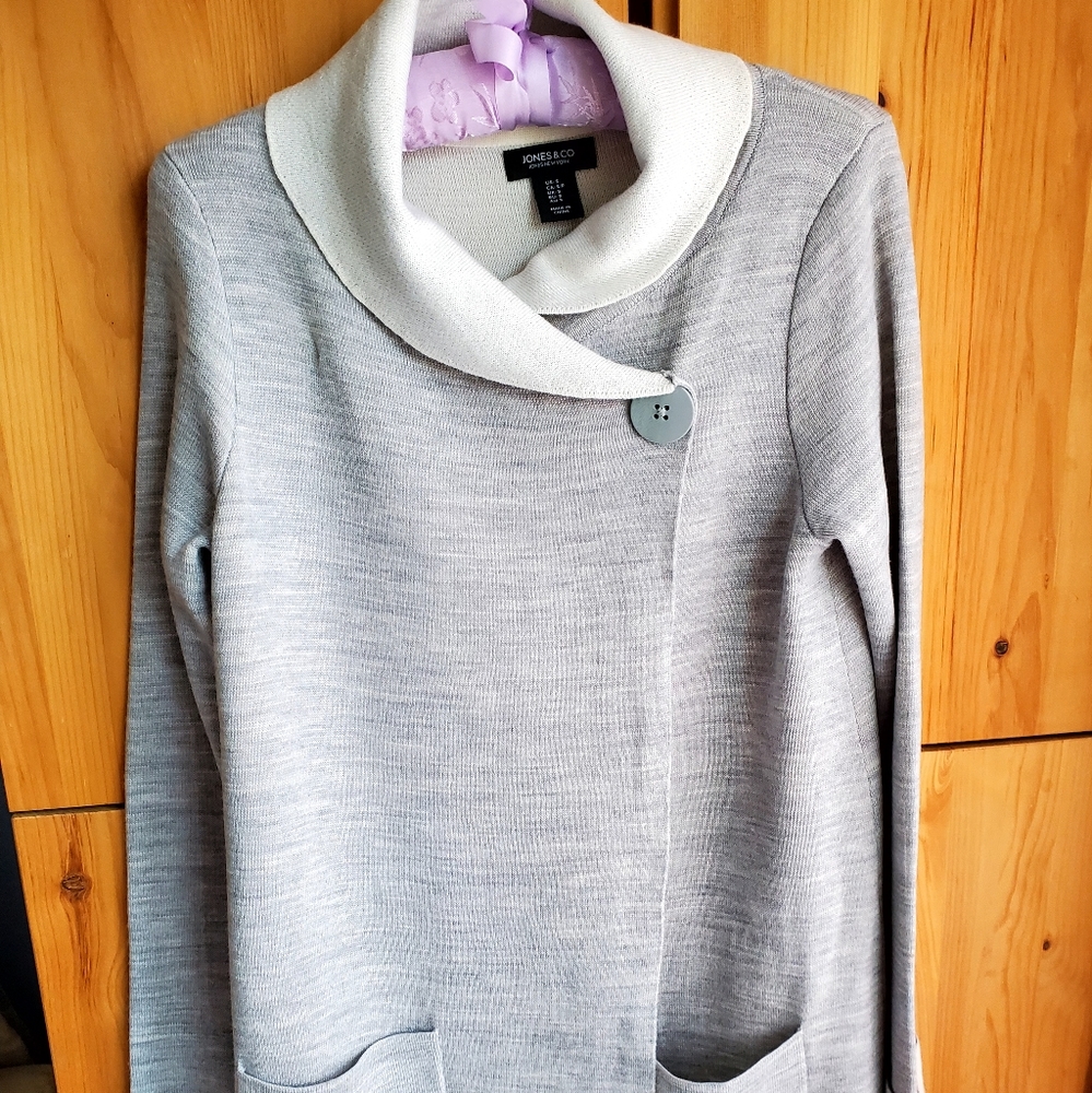 Jones & Co. Women's Merino Wool Blend Grey Longline Cardigan size Small